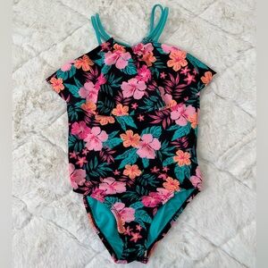 Girls Tropical Floral One Piece Swimsuit Size 6/6X Wonder Nation Bathing Suit